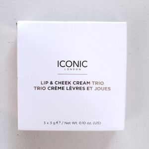 Iconic London Lip & Cheek Cream Trio Palette Multi-Use Blush Tint Natural Glow